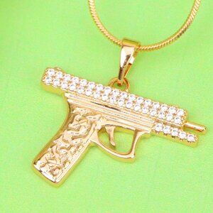 "Stylish Gun-Shaped Rose Gold Pendant with Stone Detail, XPPT1286